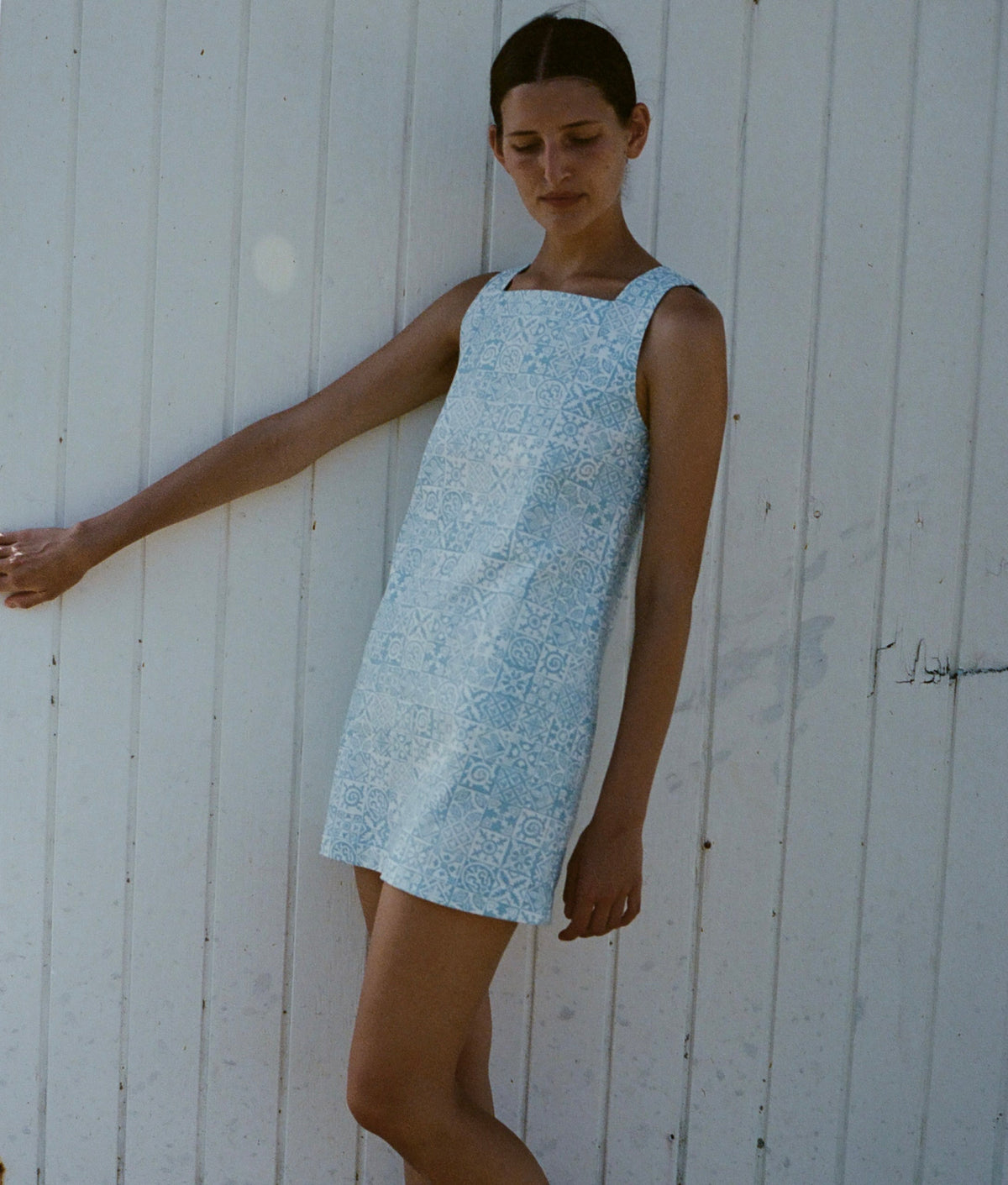 Classic Mini Shift Dress in Blue Checkerboard