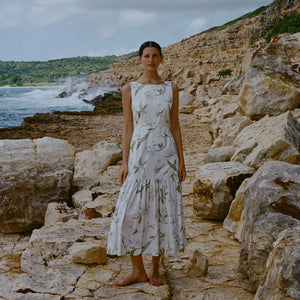 Low-Back Dress in Ivory Hibiscus