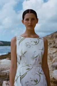 Low-Back Dress in Ivory Hibiscus