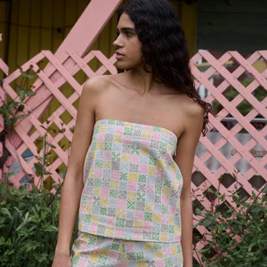 Strapless Top in Tofu Checkerboard