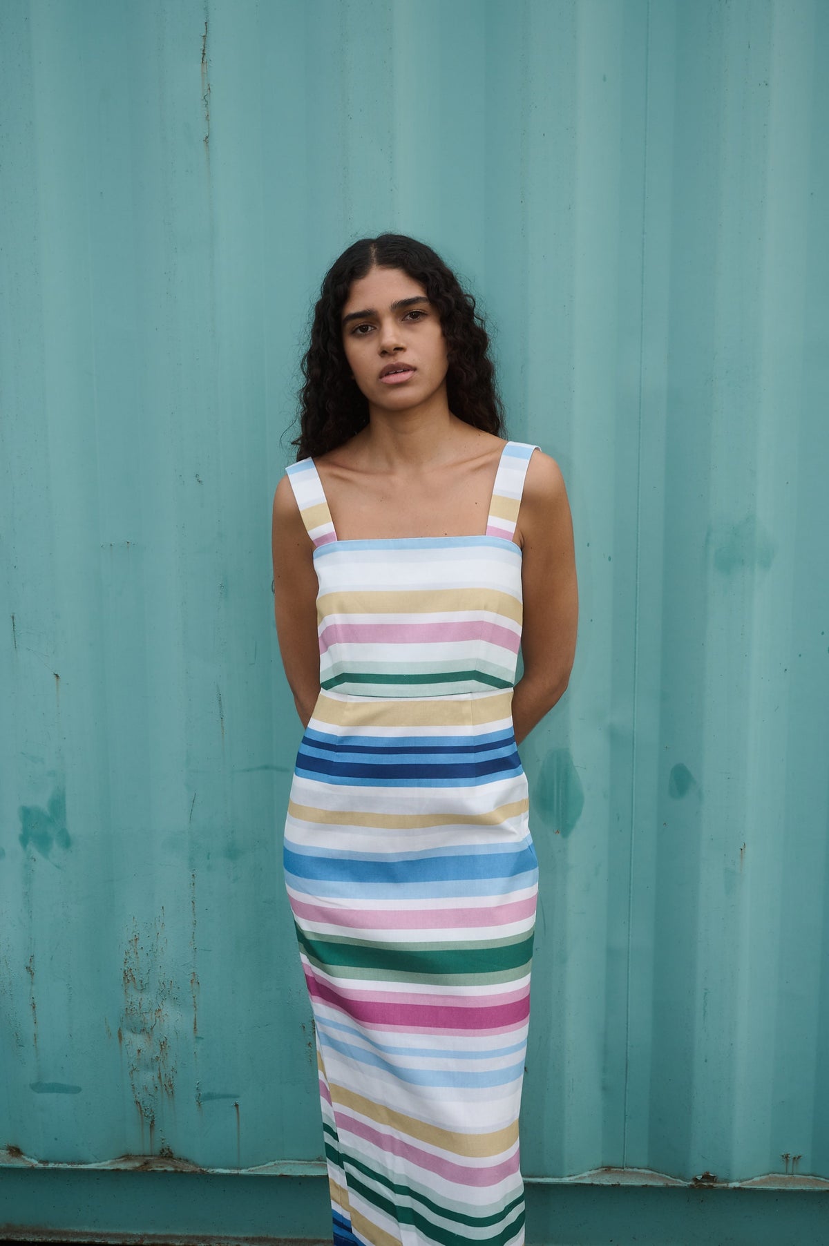 Long Slip Dress in Sofa Stripe