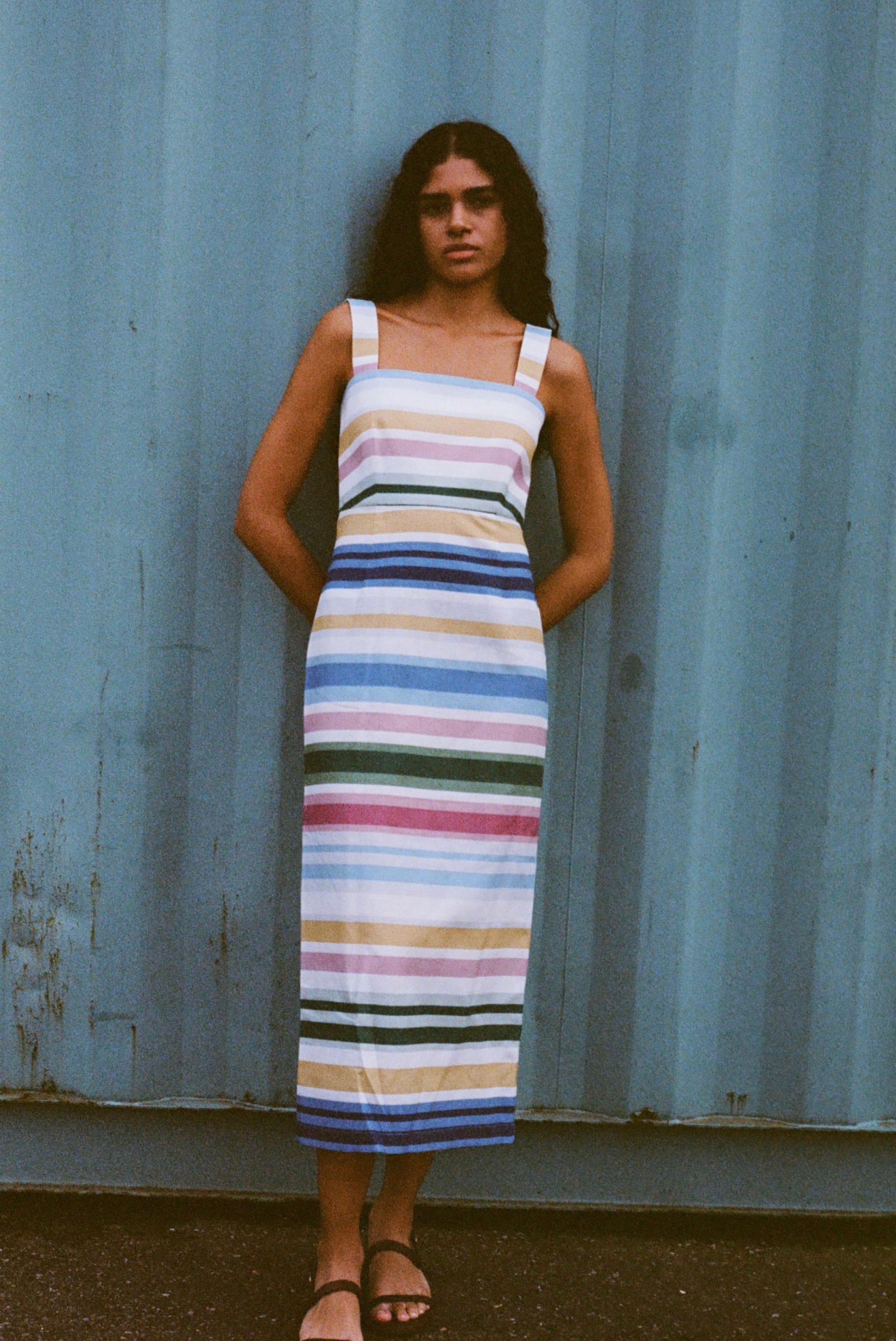 Long Slip Dress in Sofa Stripe