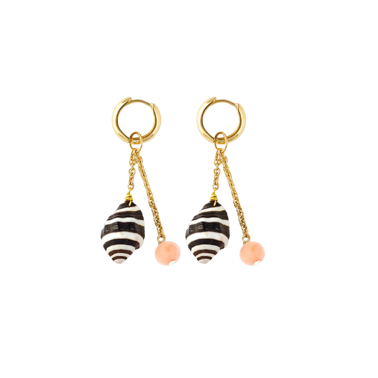 Les Charmantes Coral & Shell Charm Gold Earrings