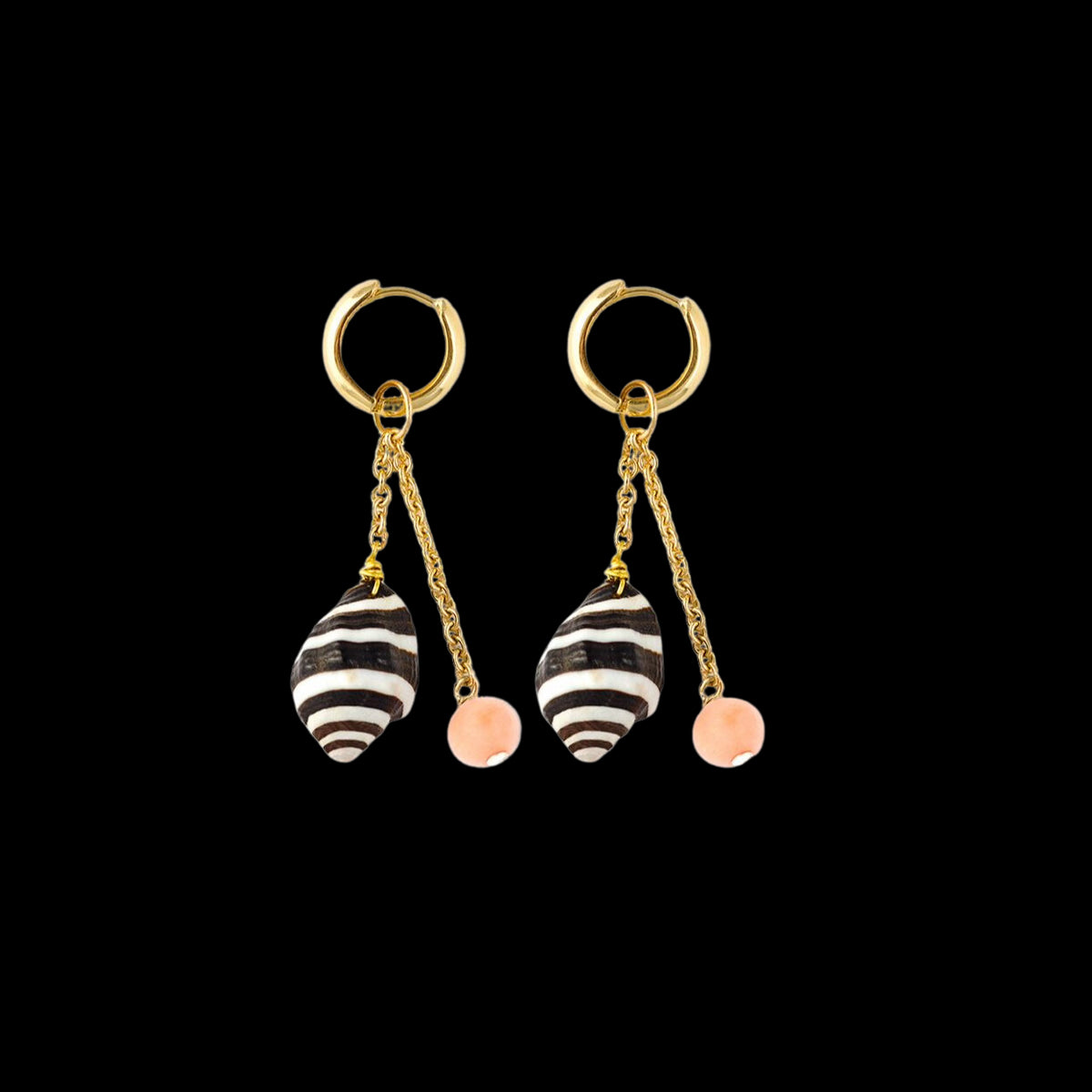 Les Charmantes Coral & Shell Charm Gold Earrings