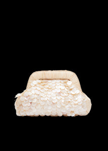 Lila Shell Embellished Straw Clutch Bag