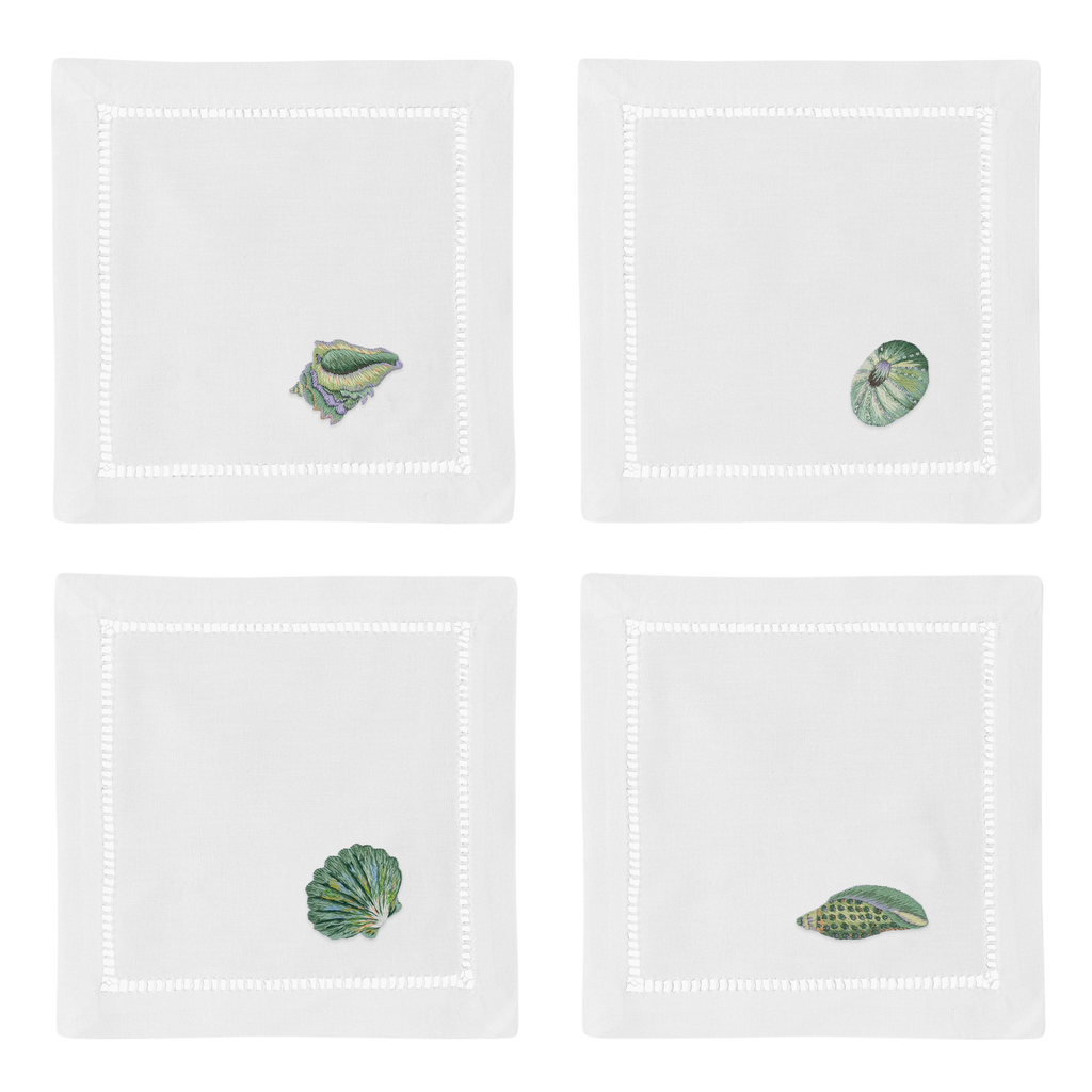 Shells Teal Cocktail Napkins, Mixed Set of 4