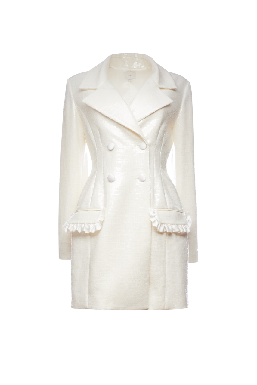 Eleanor Blazer Dress in Ivory Sequin Linen