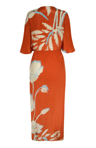 Topacio Crepe Chine Tunic Dress in Orange Gladiolos