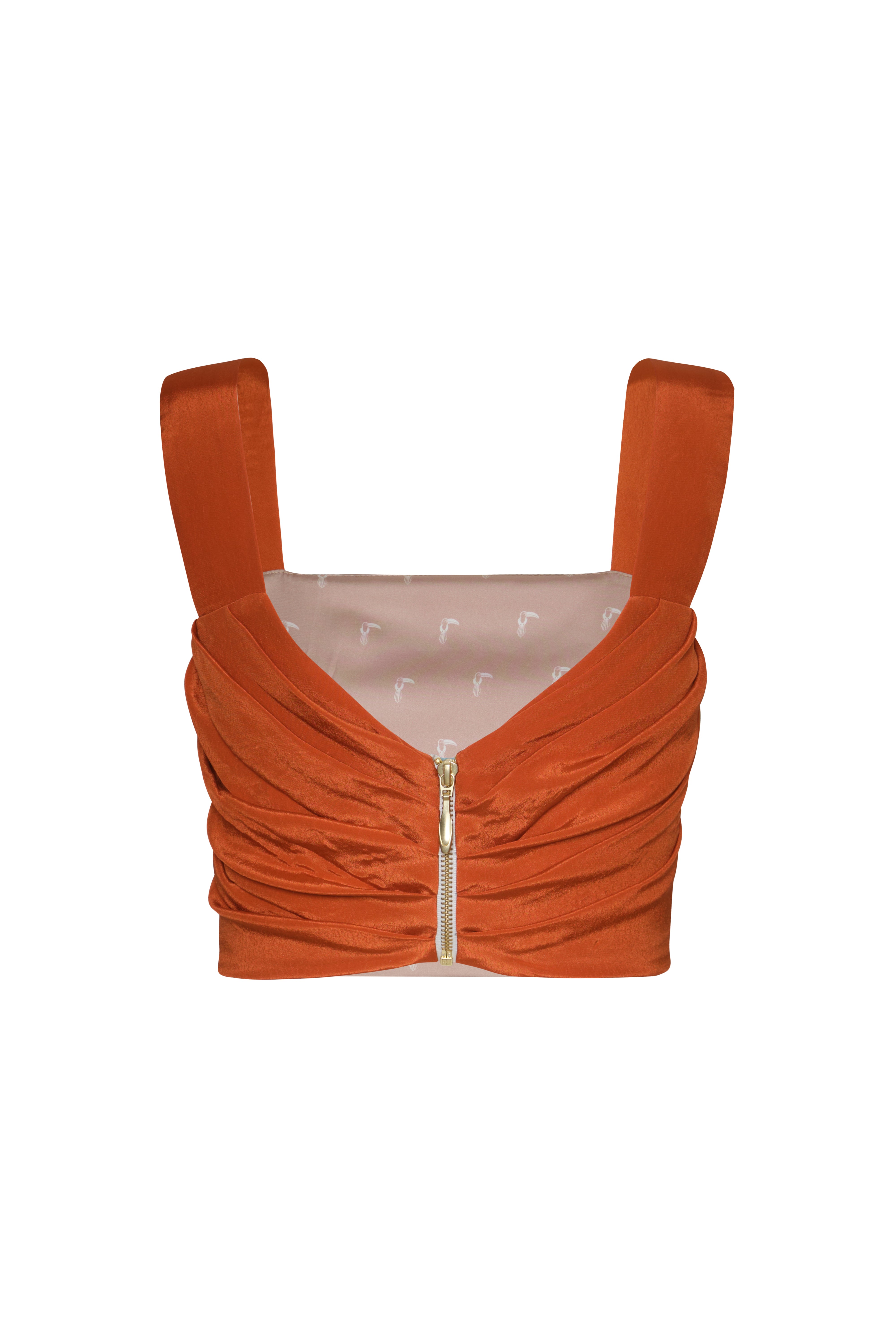 Marimba Crepe Chine Top in Orange Gladiolos