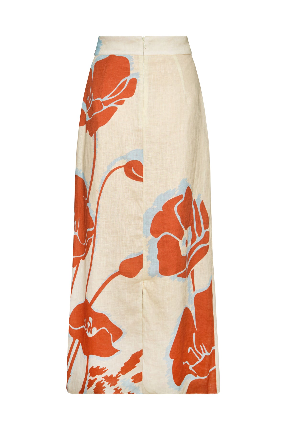 Beatrice Linen Midi Skirt in Ecru & Orange Gladiolos