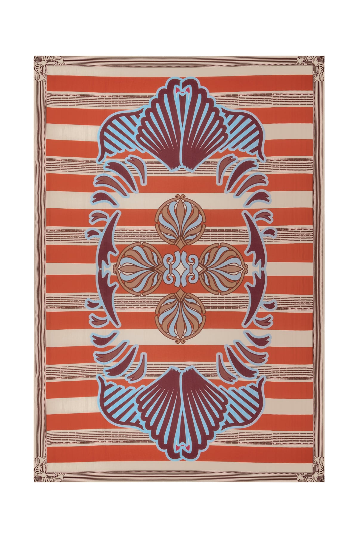 De La Falaise Cotton Silk Sarong in Orange Ornament Stripes