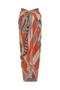 De La Falaise Cotton Silk Sarong in Orange Ornament Stripes