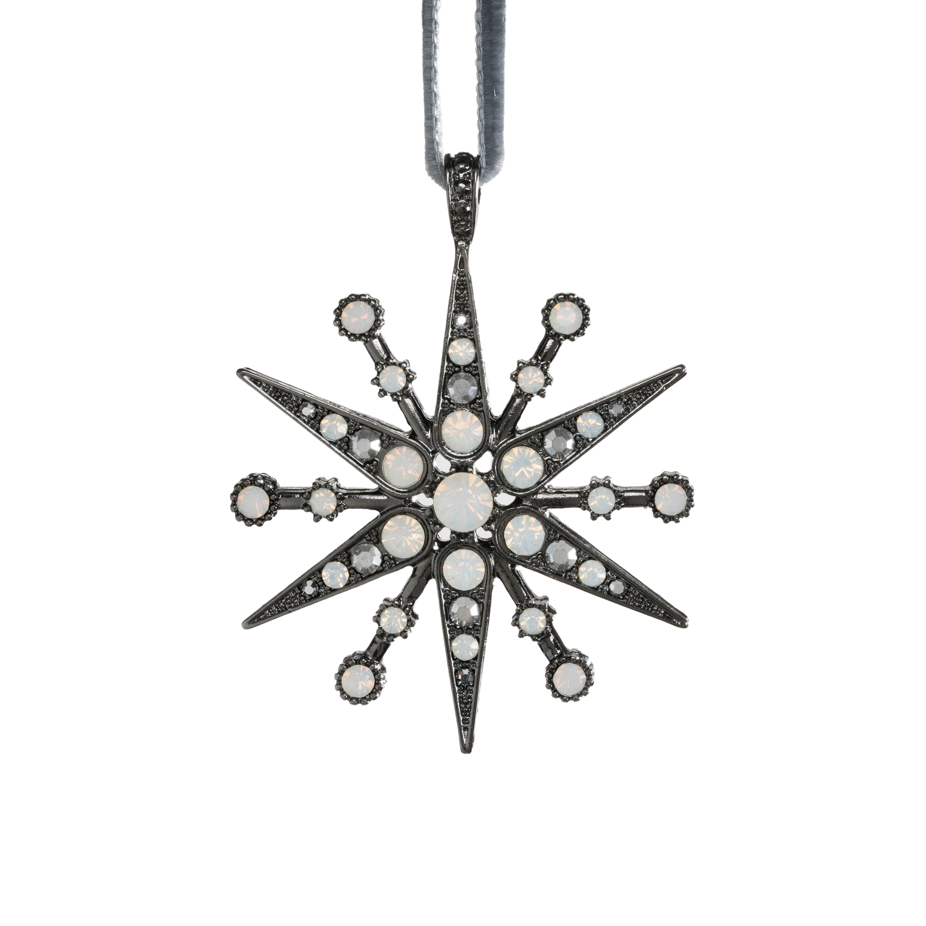 Deco Snowflake Hanging Ornament in Hematite and Opal