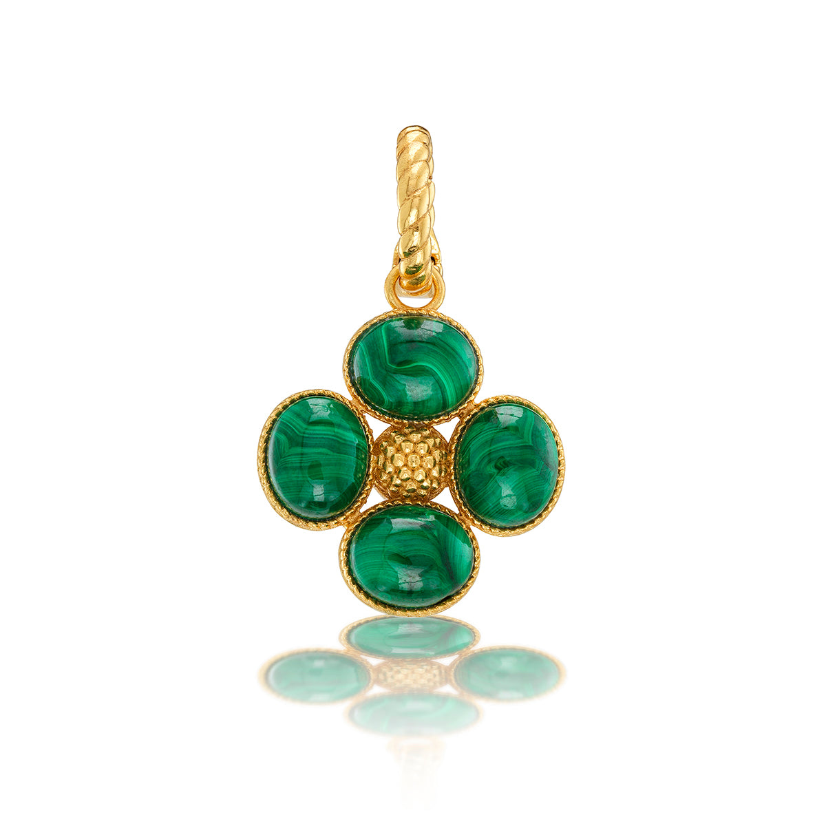 Berry Clover Double Sided Pendant in Malachite