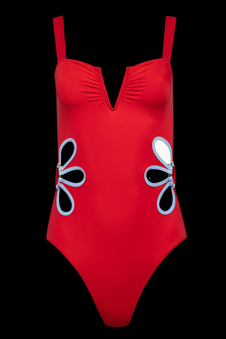 The Flora One-Piece in Poppy & Blue