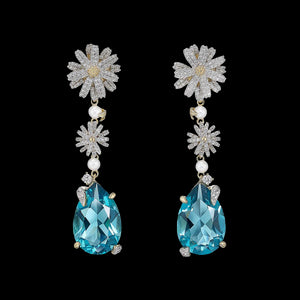 Aqua Daisy Drop Earrings