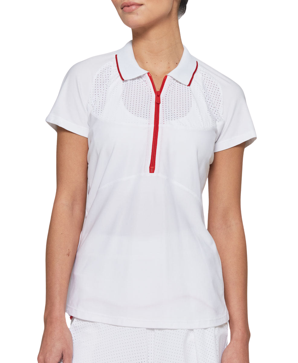 Mesh Zip Performance Polo in White