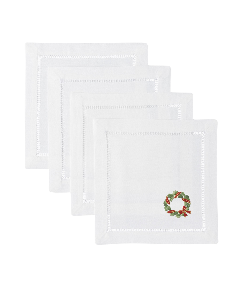 Holly Ribbon Wreath Cocktail Napkin Set