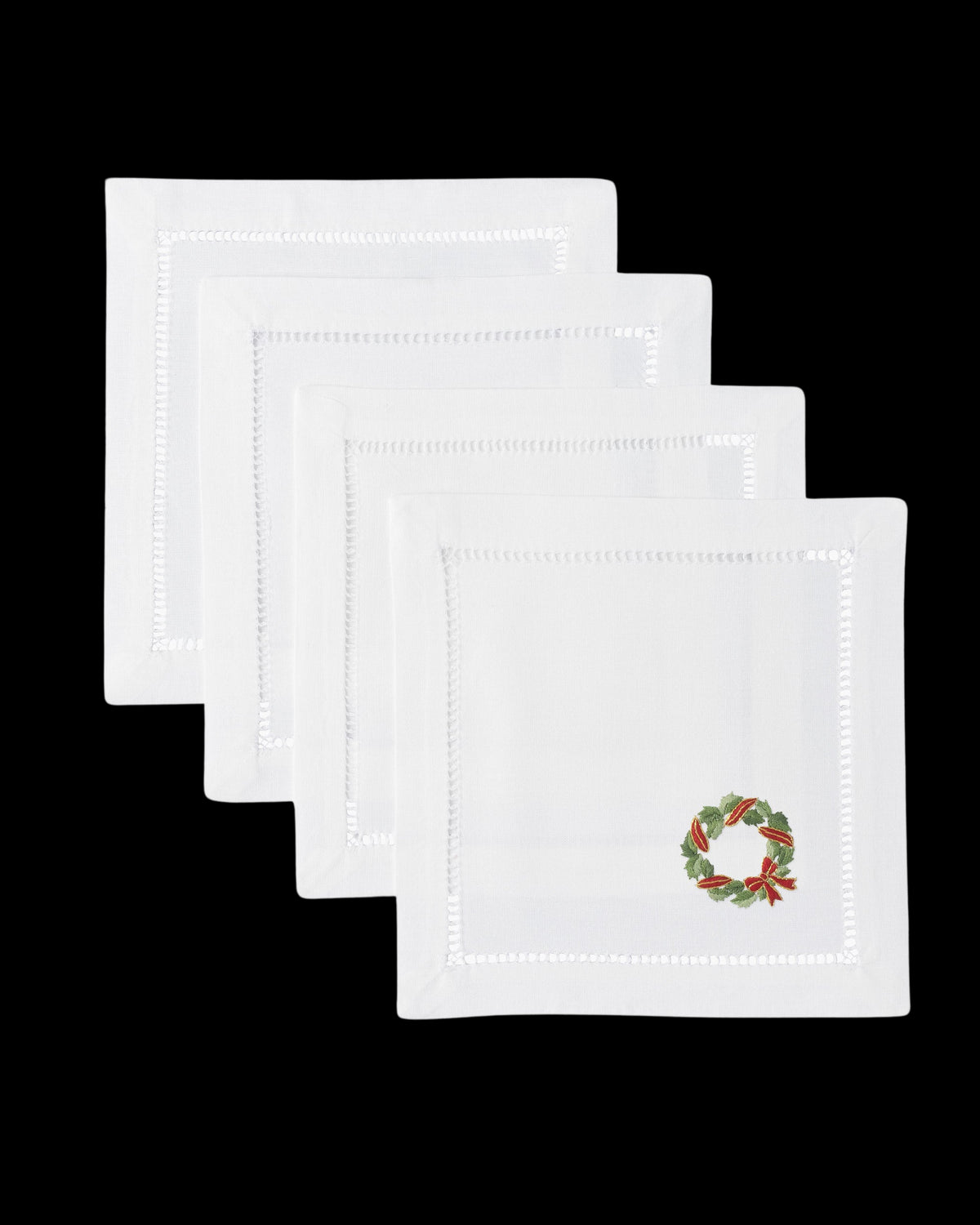 Holly Ribbon Wreath Cocktail Napkin Set