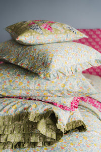 Gathered Edge Pillowcase made with Liberty Fabric CAPEL FUCHSIA - Coco & Wolf