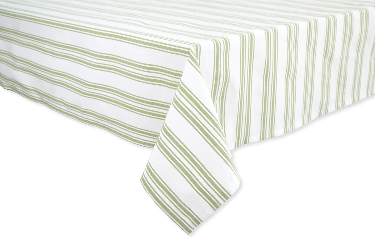 Green Stripe Cotton Tablecloth, Set of 2