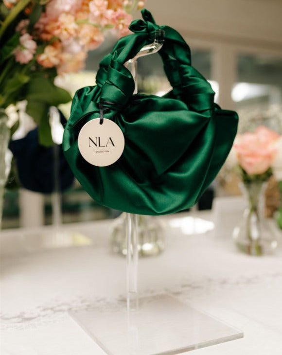 Dark Green NLA Silk Knot Bag