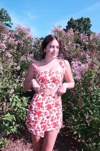 Hampton Linen Crop Top Red Floral