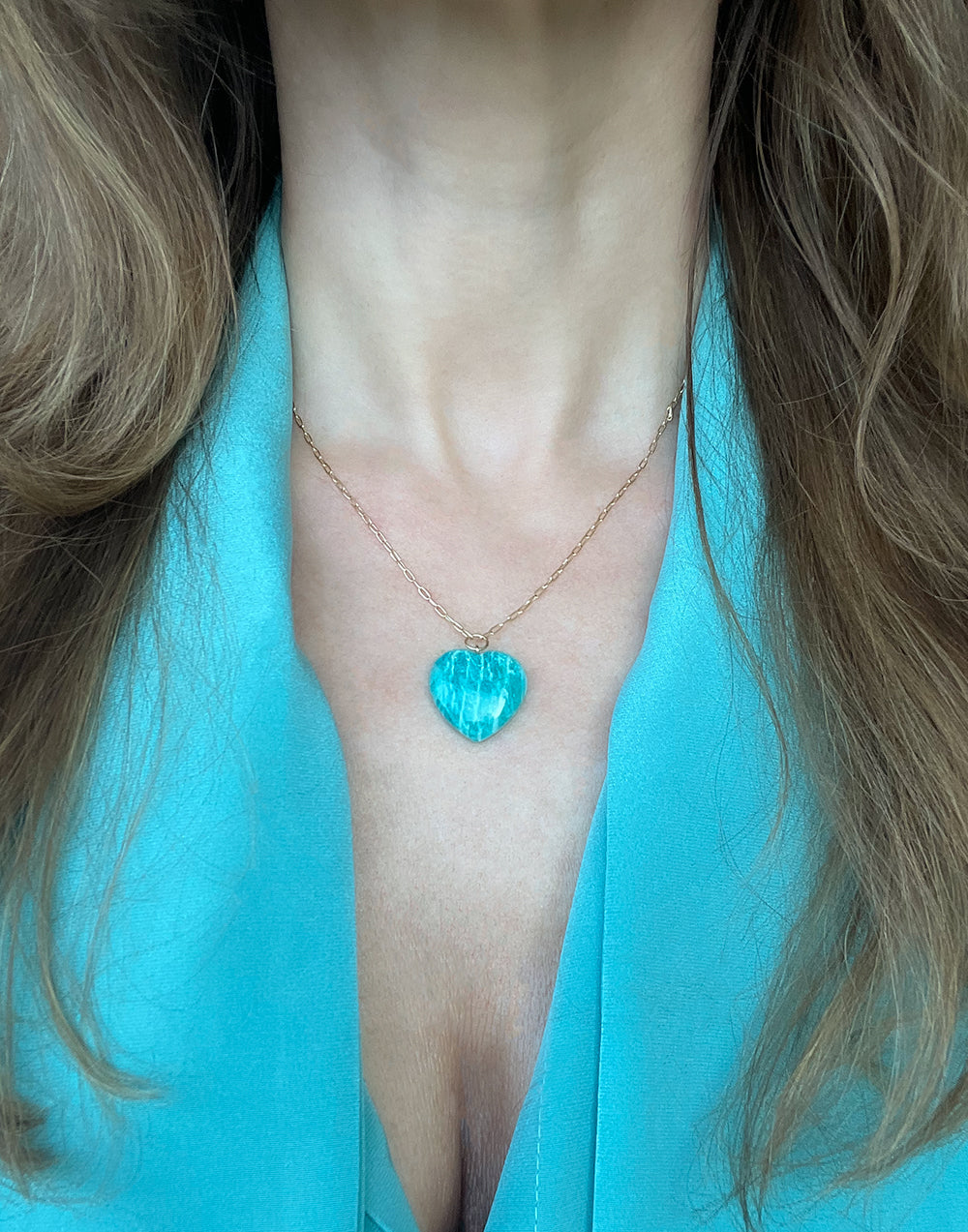 Amazonite Heart Pendant on Gold Chain