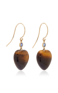 Petits Coeurs Tiger's Eye & Sapphire Gold Earrings