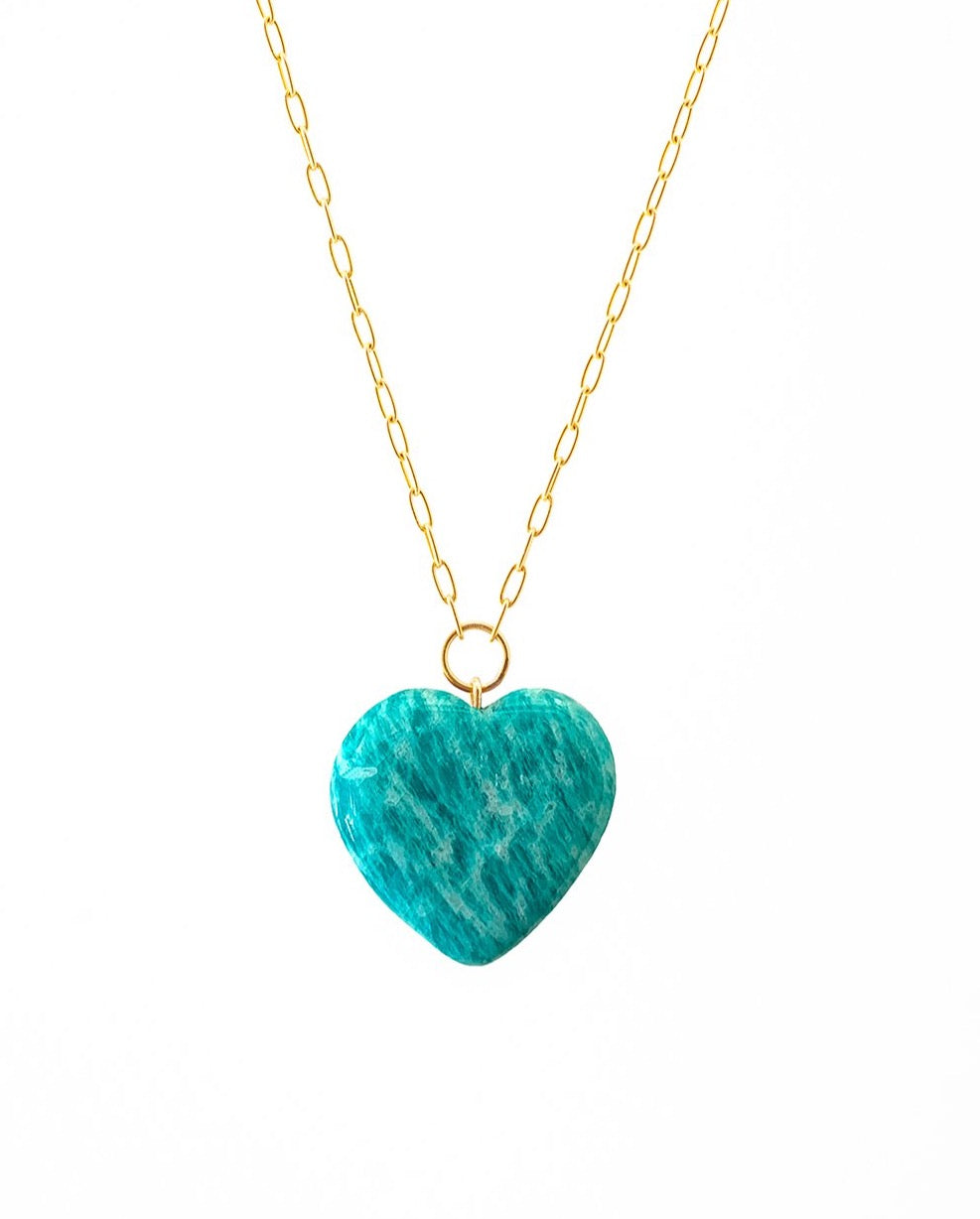 Amazonite Heart Pendant on Gold Chain