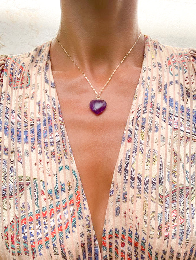 Amethyst Heart Pendant on Gold Chain