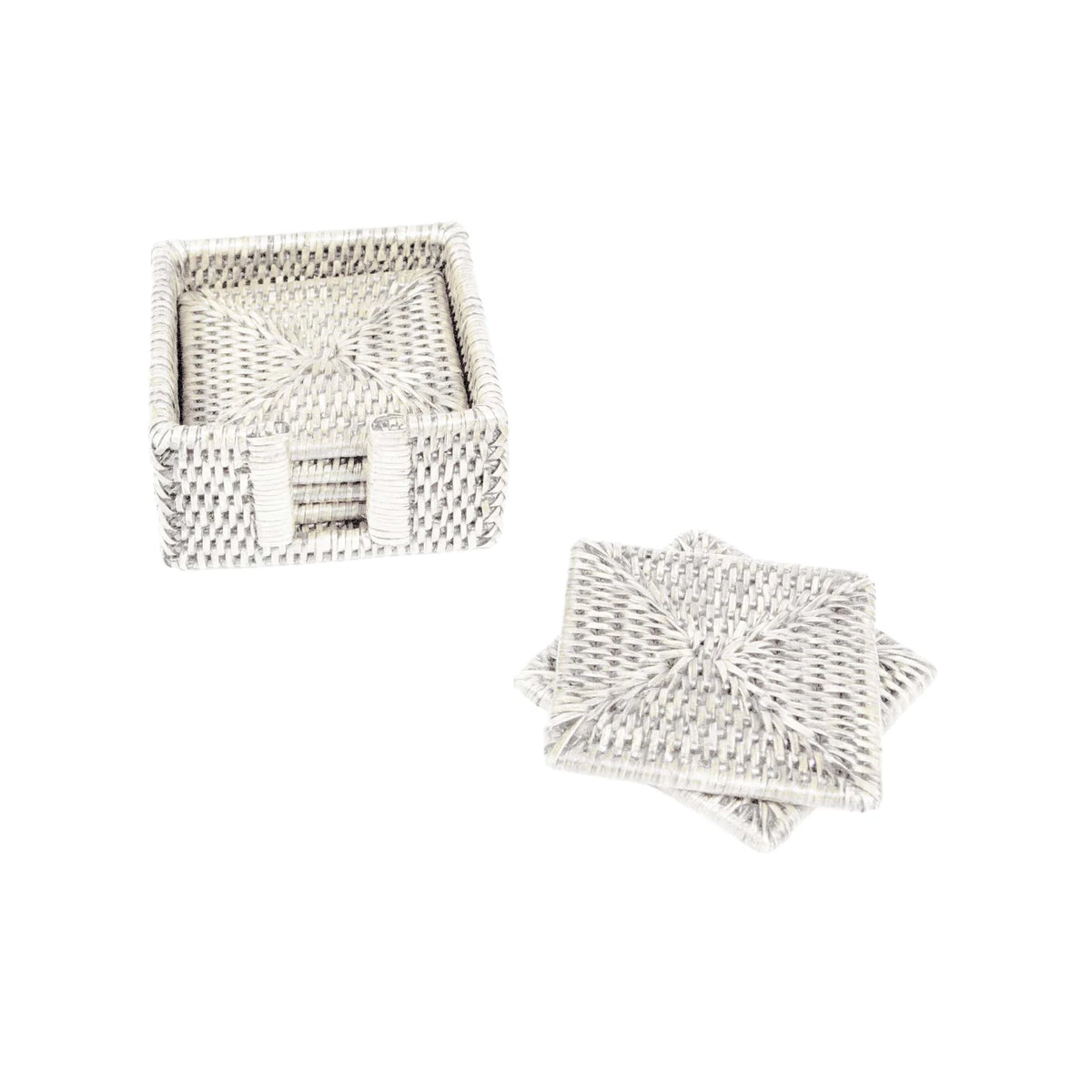 Rattan Square Coaster and Holder Set in Cream