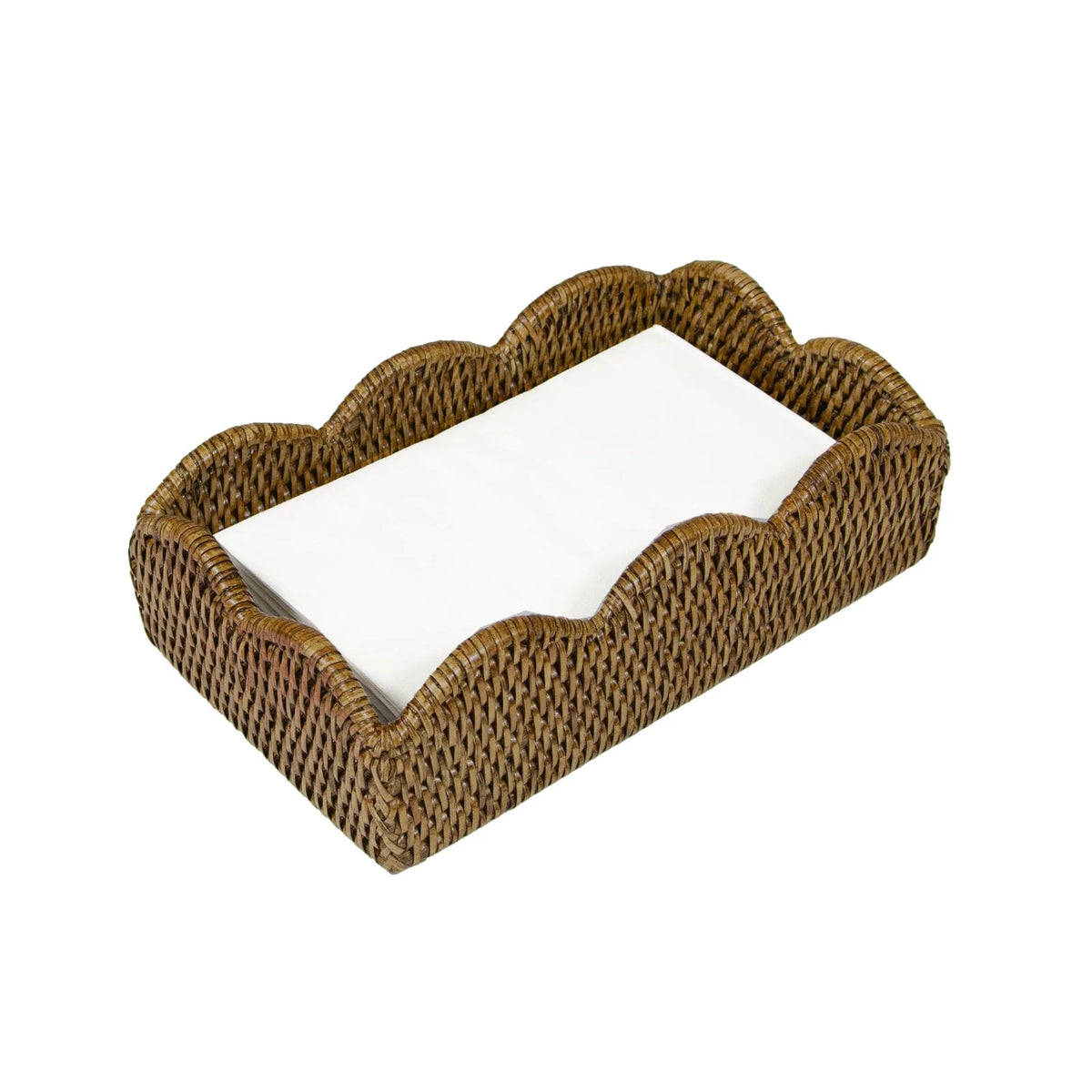 Rattan Scalloped Guest Towel Napkin Holders in Natural