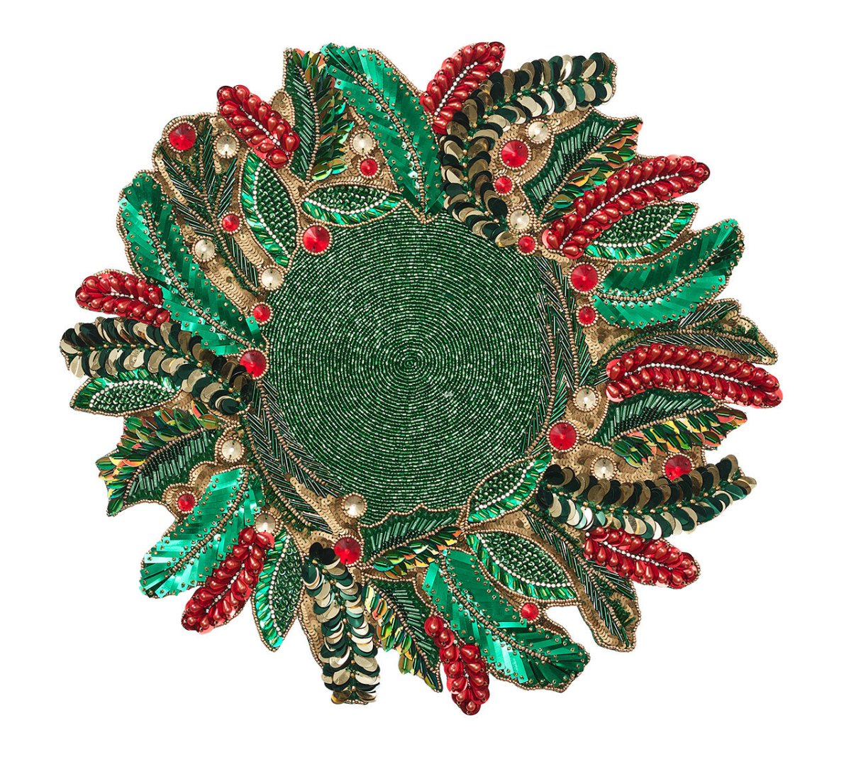 Kim Seybert, Inc.Holly and Sprig Placemat in Green, Red & Gold, Set of 2Placemats