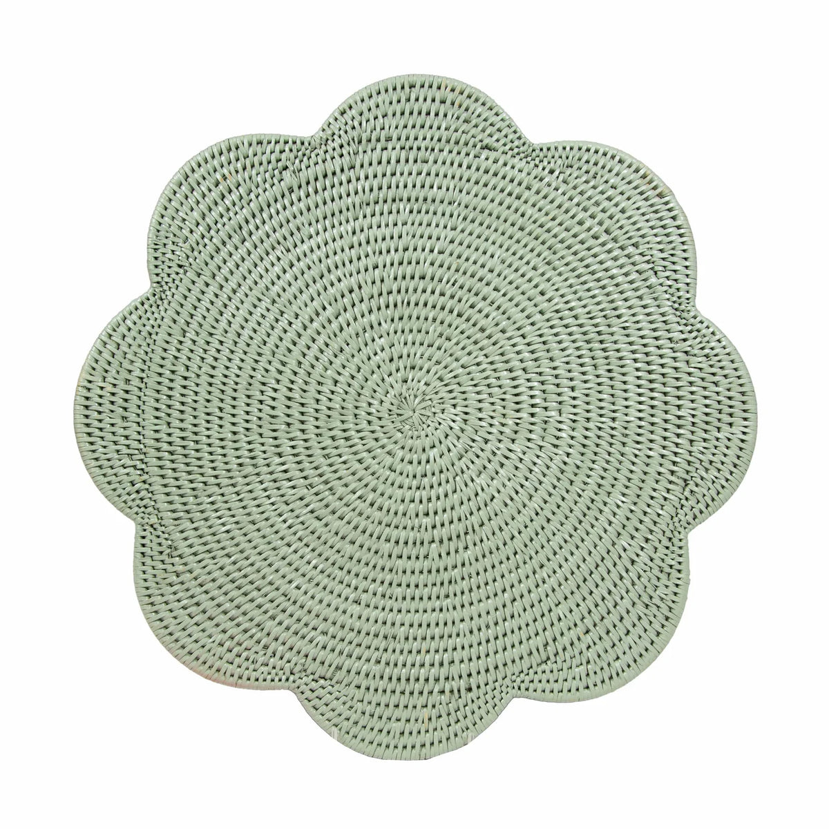 Rattan Scalloped Round Placemat in Green