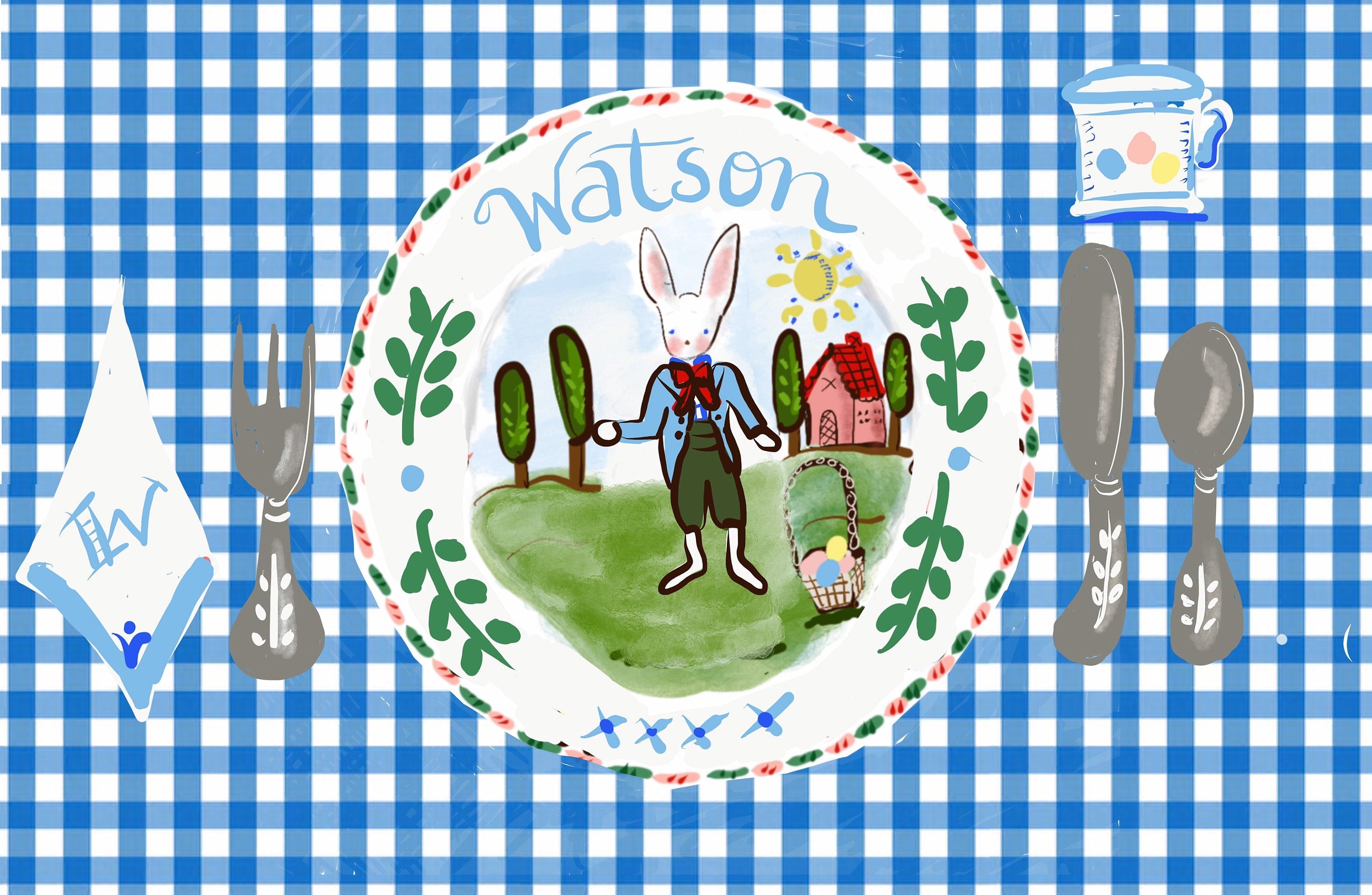 Bunny Gingham Placemat (personalized) - Premium  from Tricia Lowenfield Design 