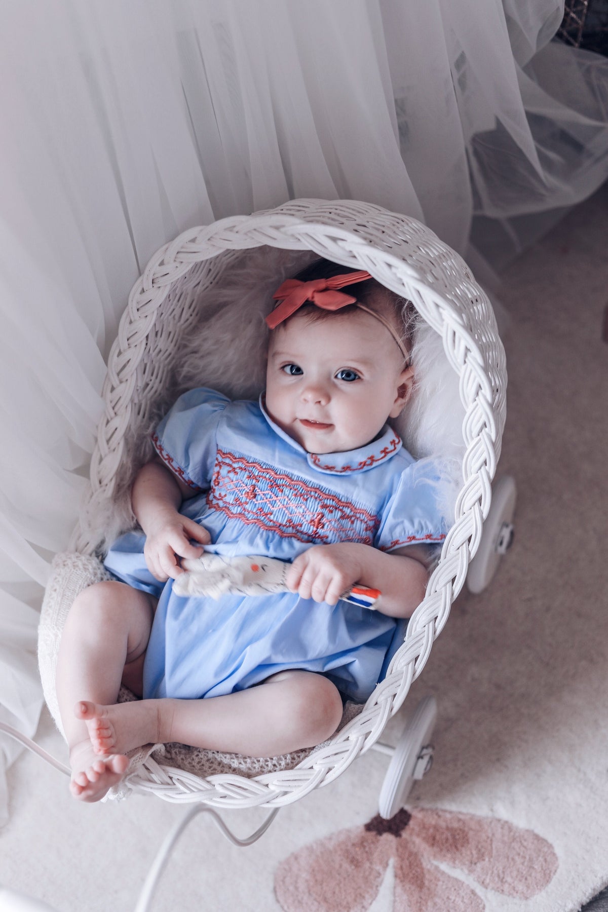 Princess Charlotte Sky Blue Smocked Baby Romper