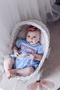 Princess Charlotte Sky Blue Smocked Baby Romper