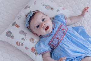 Princess Charlotte Sky Blue Smocked Baby Romper