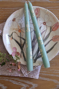 Sage Blossom Hand-Painted Taper Candles, Set of Two