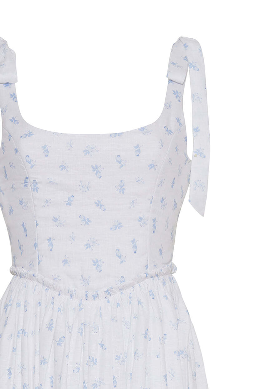 The Marie Dress in Ditsy Blue Floral Linen