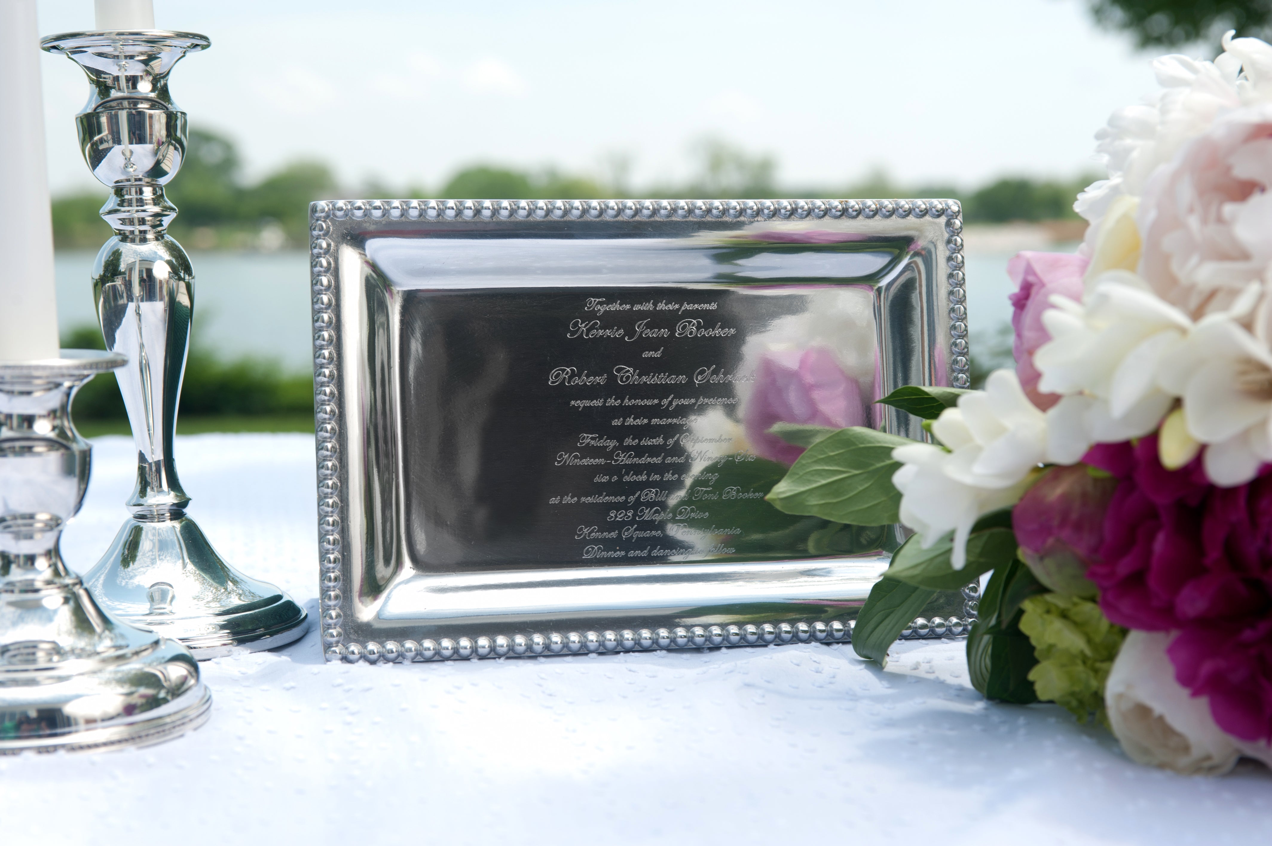 Infinity Vanity Tray with Wedding Invitation