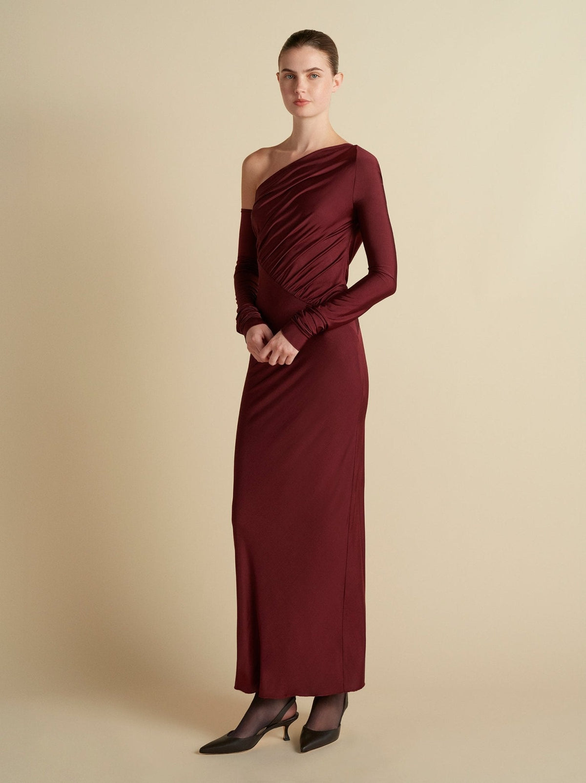 Jersey One - Shoulder Draped Dress - Marina Moscone