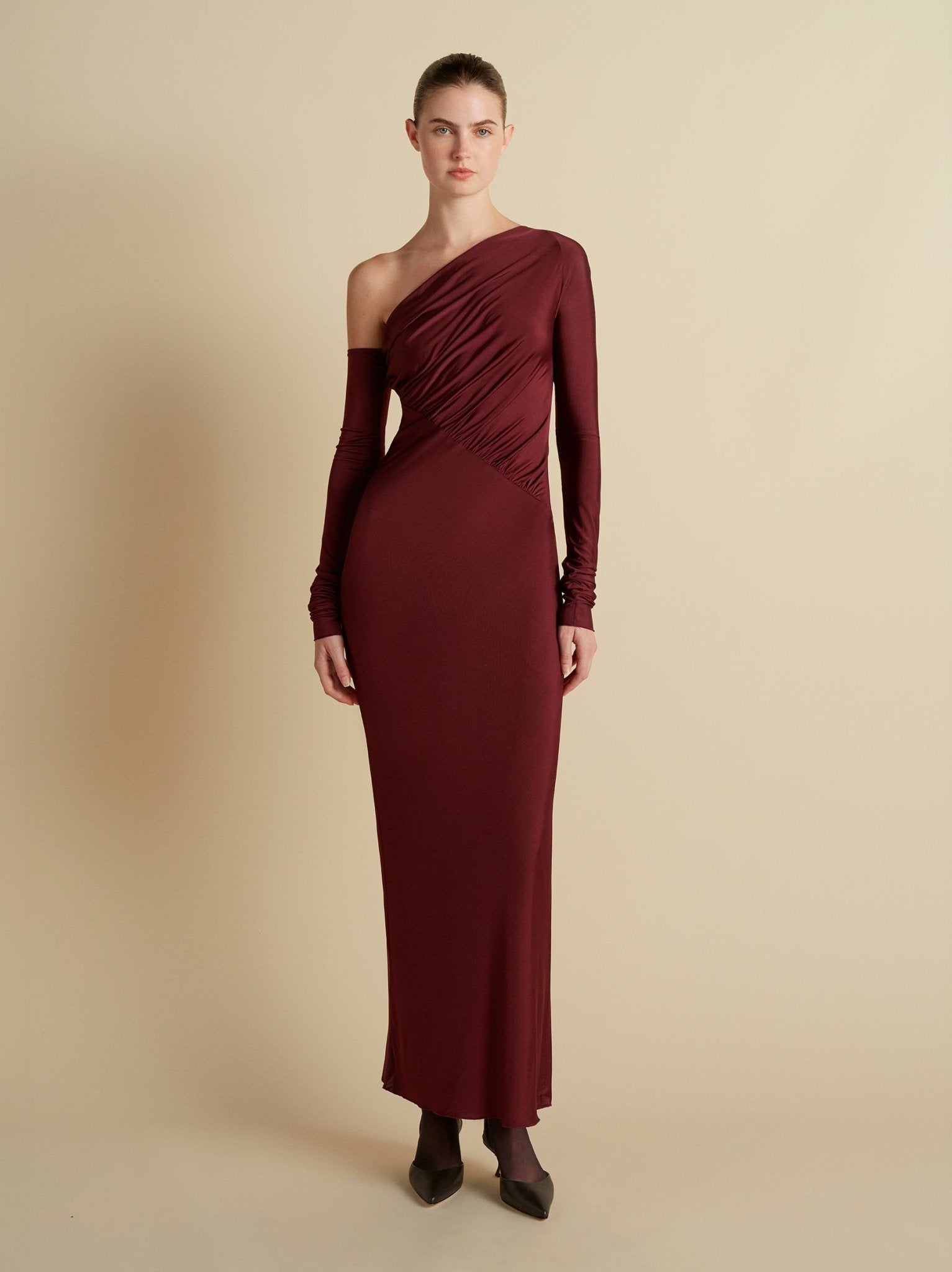 Jersey One - Shoulder Draped Dress - Marina Moscone