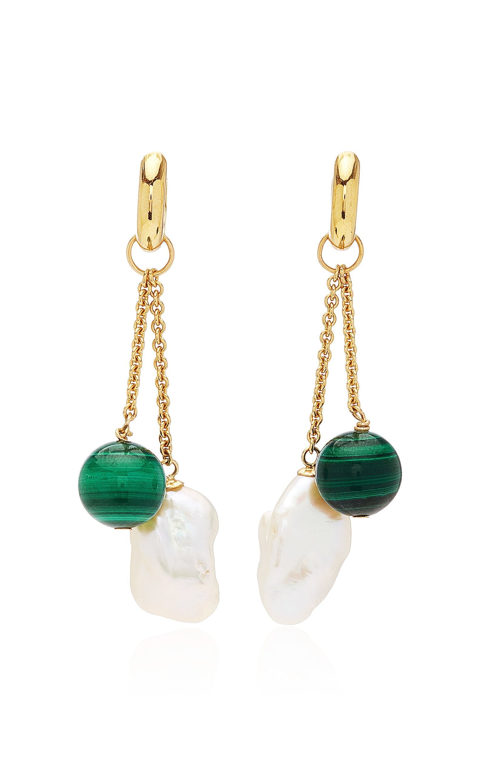 Les Charmantes Baroque Pearl & Malachite Charm Earrings