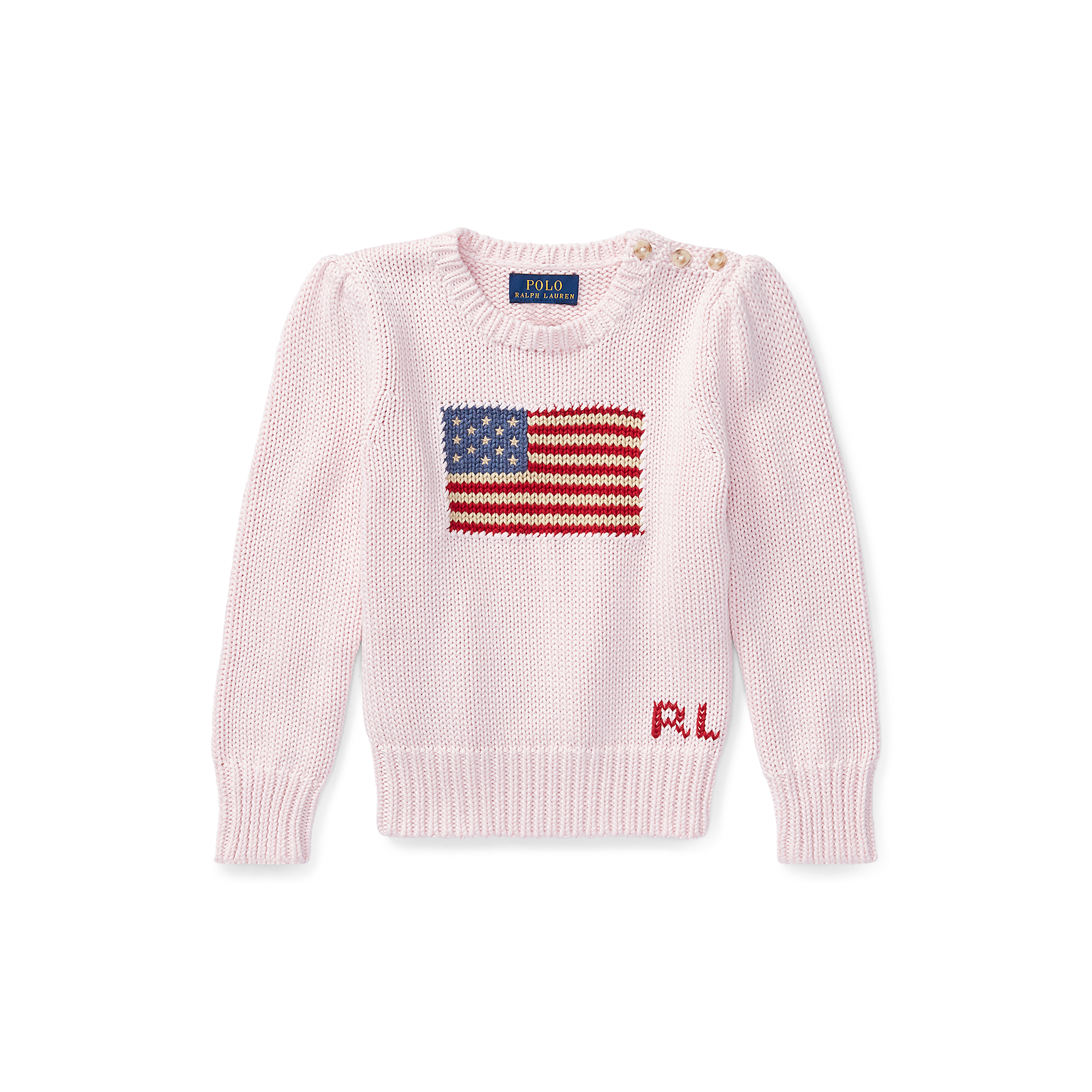 Flag Cotton Crewneck Sweater in Pink