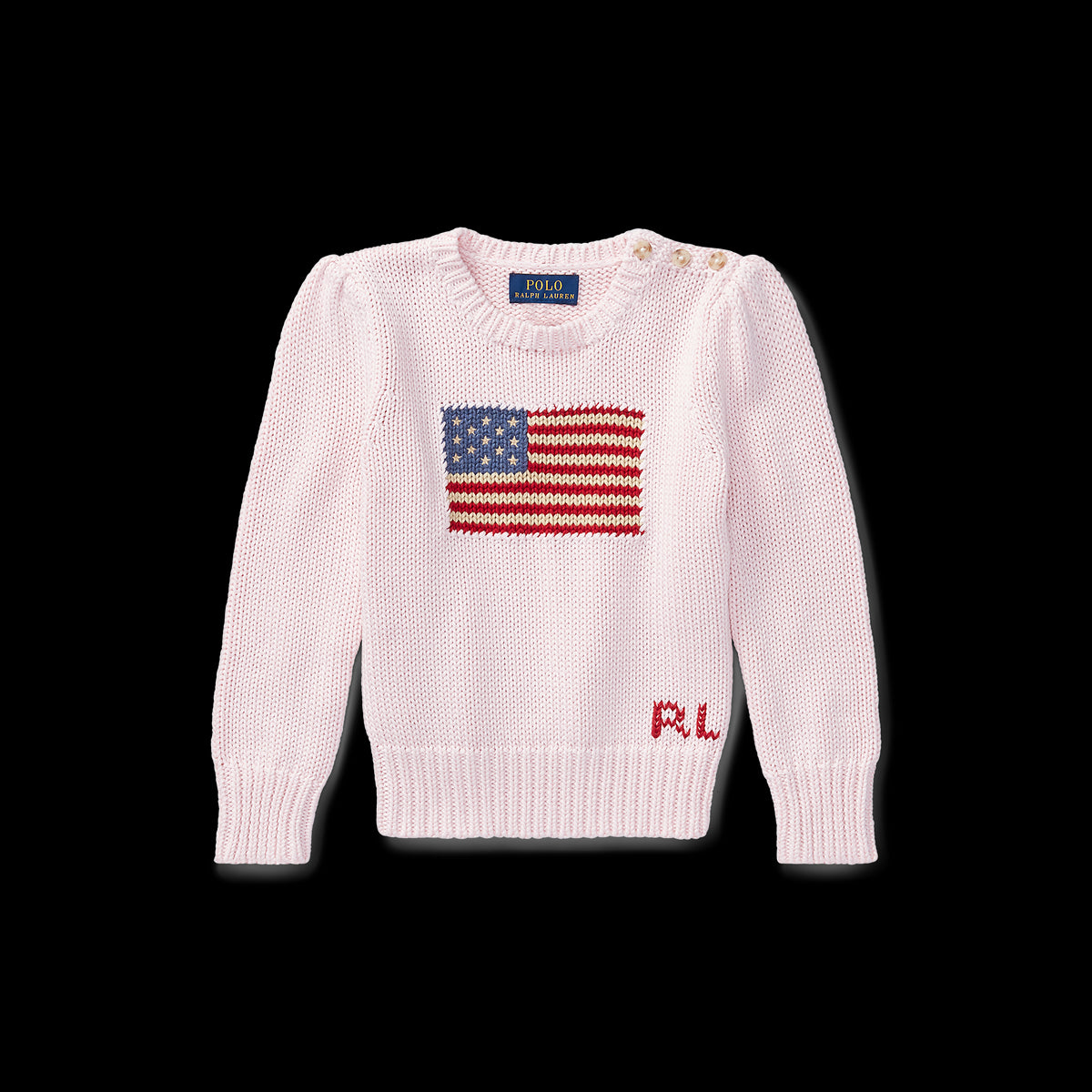 Flag Cotton Crewneck Sweater in Pink