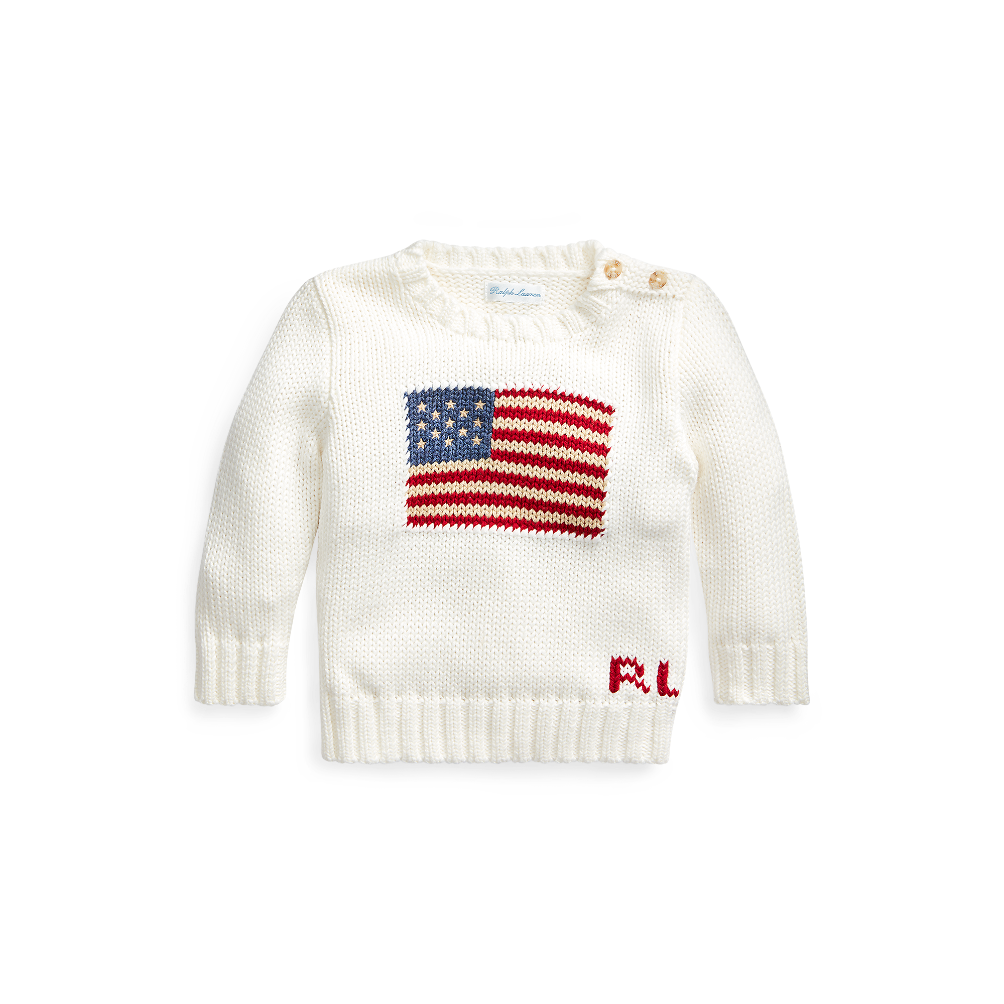 Flag Cotton Crewneck Sweater in White