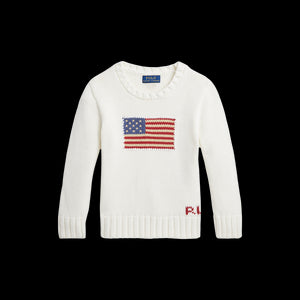 Flag Cotton Crewneck Sweater in White