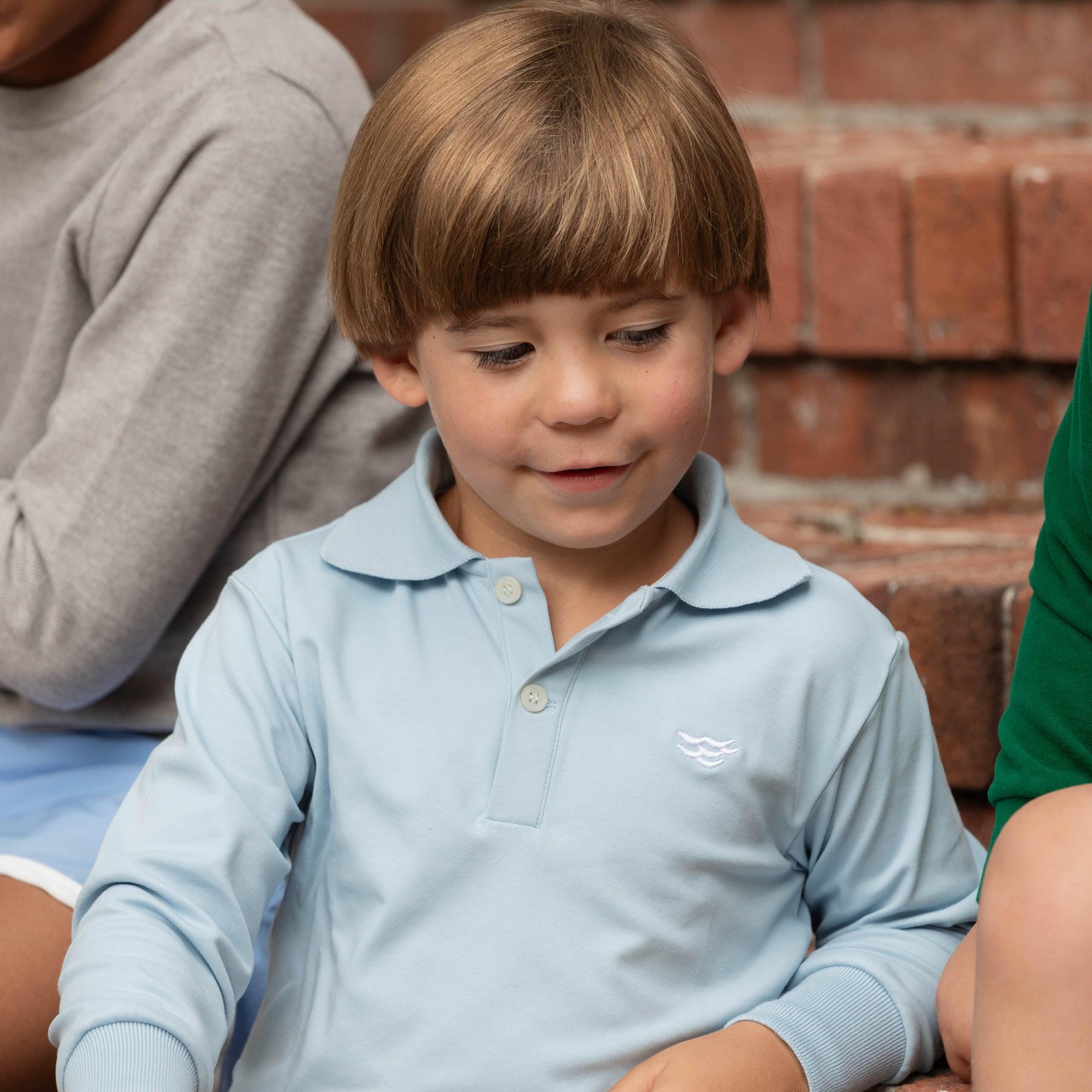 Long Sleeve Carter Polo in Bay Tree Blue